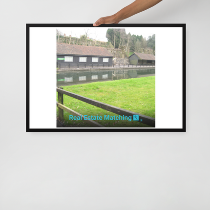 Lakeside Serenity Framed poster with realestatematching with key Logo