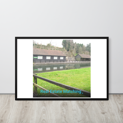 Lakeside Serenity Framed poster with realestatematching without key Logo