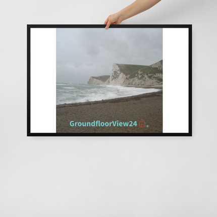 Waves and Sand Framed poster with groundfloorview24 with House Logo