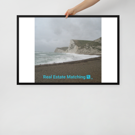 Waves and Sand Framed poster with realestatematching with key Logo