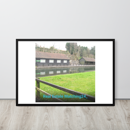 Lakeside Serenity Framed poster with realestatematching24 without key Logo