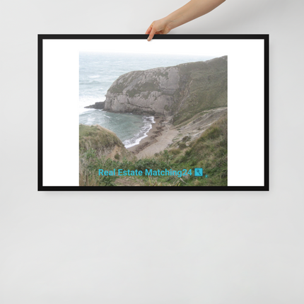 Sea & Hills Framed poster with realestatematching24 with key Logo