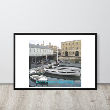 Boat on Water Framed poster with realestatematching without key Logo