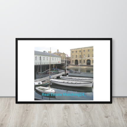 Boat on Water Framed poster with realestatematching24 without key Logo