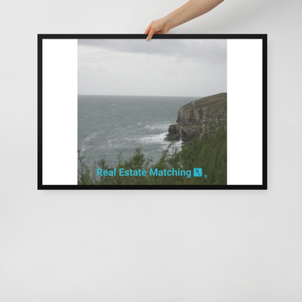 Seaside Serenity Framed poster with realestatematching with key Logo