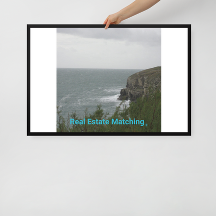 Seaside Serenity Framed poster with realestatematching without key Logo