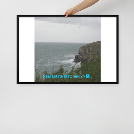 Seaside Serenity Framed poster with realestatematching24 with key Logo