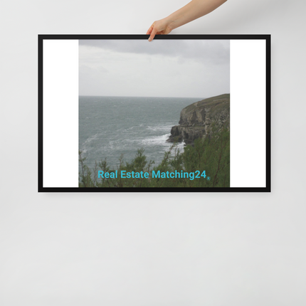 Seaside Serenity Framed poster with realestatematching24 without key Logo