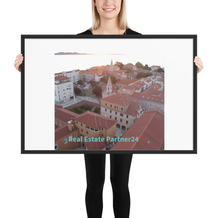 Roof Sunset View Framed poster with realestatepartner24 with house Logo