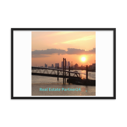 Evening Glow Framed poster with realestatepartner24 with house Logo