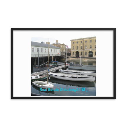 Boat on Water Framed poster with realestatematching24 with key Logo