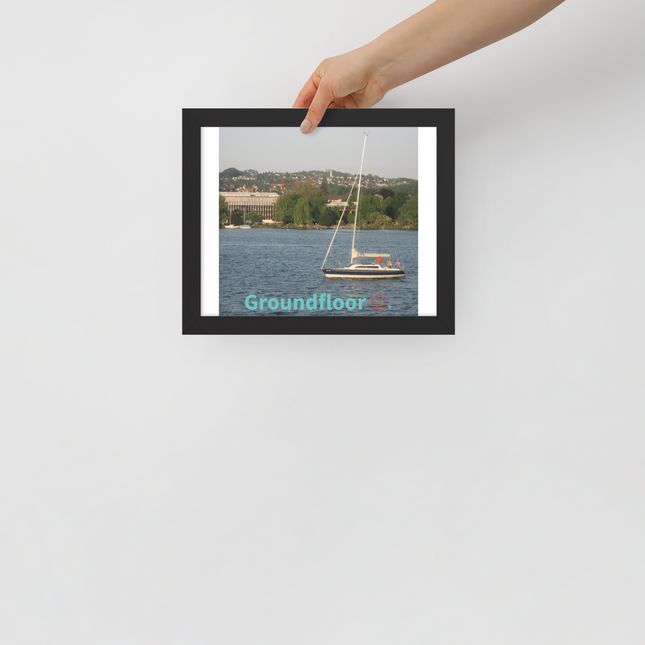 Boat on the River Framed poster with Groundfloor with House Logo