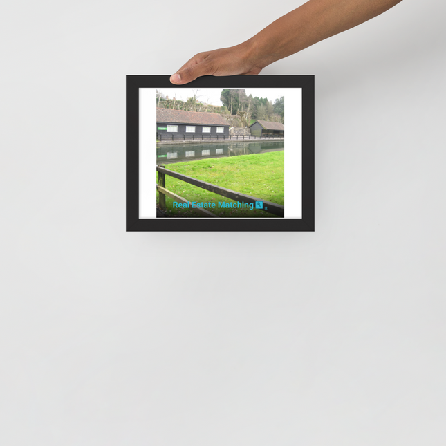 Lakeside Serenity Framed poster with realestatematching with key Logo