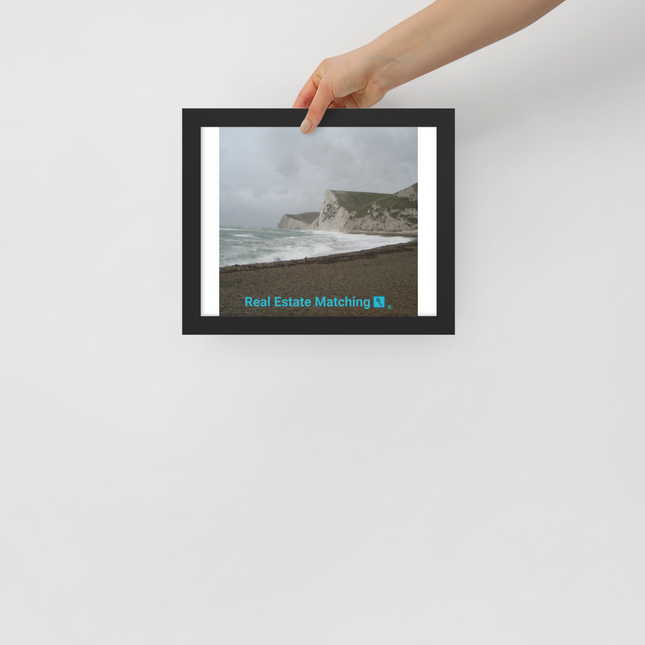 Waves and Sand Framed poster with realestatematching with key Logo