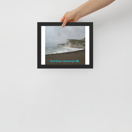 Waves and Sand Framed poster with realestatematching24 with key Logo