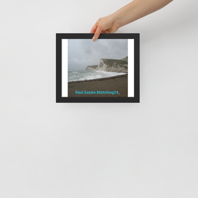 Waves and Sand Framed poster with realestatematching24 without key Logo