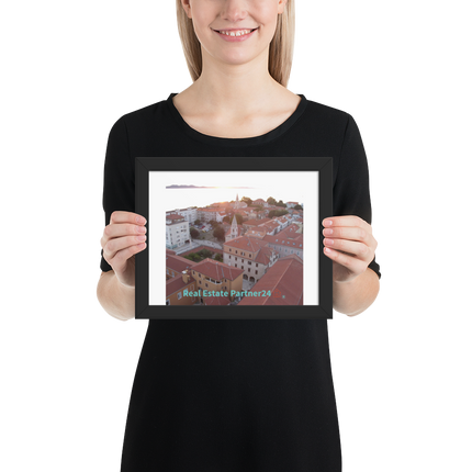 Roof Sunset View Framed poster with realestatepartner24 with house Logo