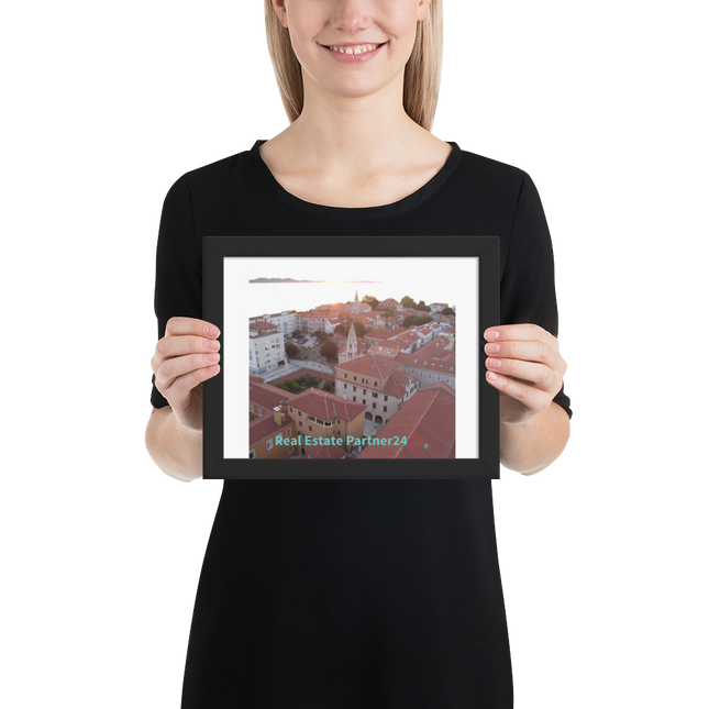 Roof Sunset View Framed poster with realestatepartner24 with house Logo
