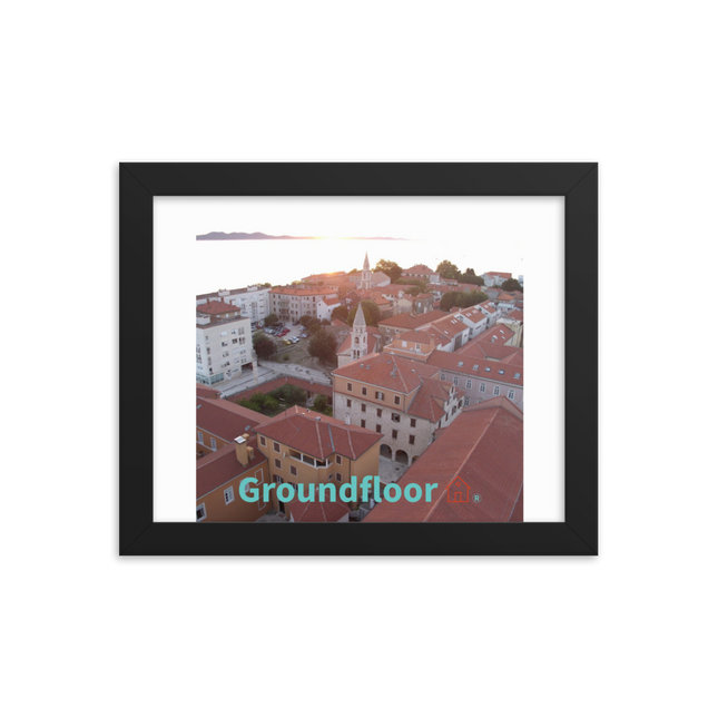 Roof Sunset View Framed poster with Groundfloor with House Logo