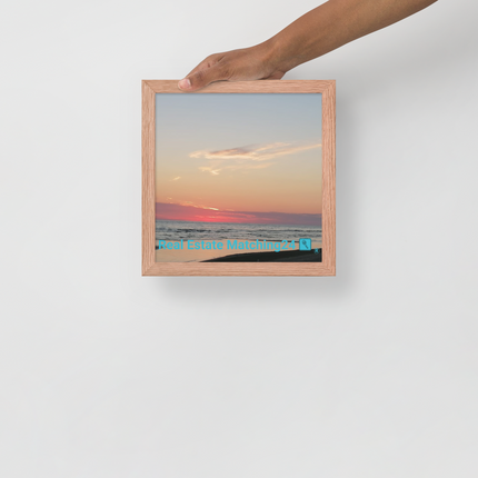 Sunset Sinari Framed poster with Real Estate Matching24 Logo