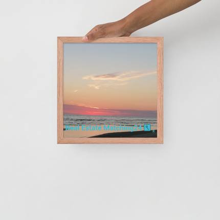 Sunset Sinari Framed poster with Real Estate Matching24 Logo
