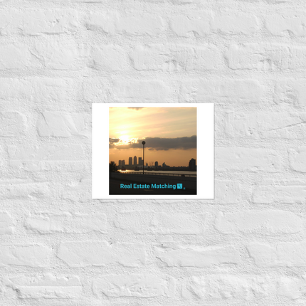 Majestic Sunset Poster with realestatematching with key Logo
