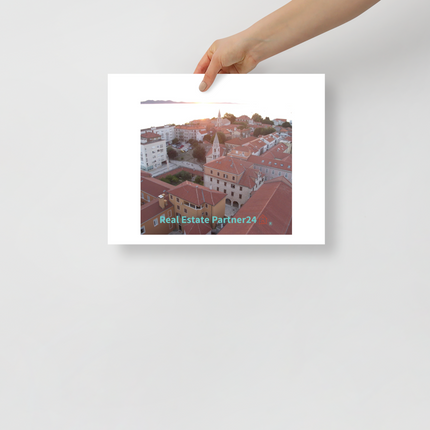 Roof Sunset View Poster with realestatepartner24 with house Logo