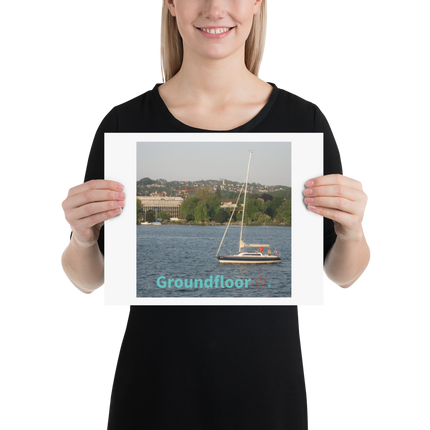 Boat on the River Poster with Groundfloor with House Logo