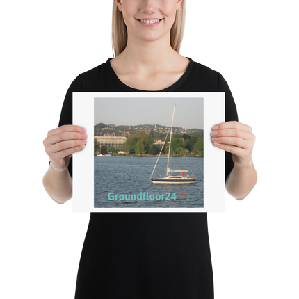 Boat on the River Poster with Groundfloor24 with House Logo