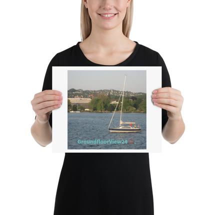 Boat on the River Poster with groundfloorview24 with House Logo