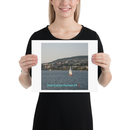 Beutiful River & Hills Sinari Poster with realestatepartner24 with house Logo
