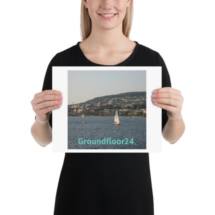 Beutiful River & Hills Sinari Poster with groundfloorview24 with House Logo
