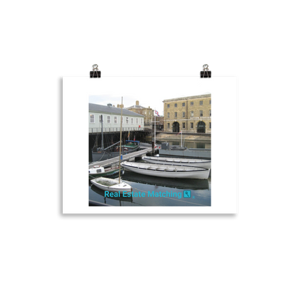 Boat on Water Poster with realestatematching with key Logo