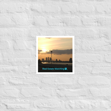 Majestic Sunset Poster with realestatematching with key Logo