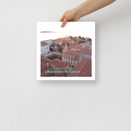 Roof Sunset View Poster with realestatepartner24 with house Logo