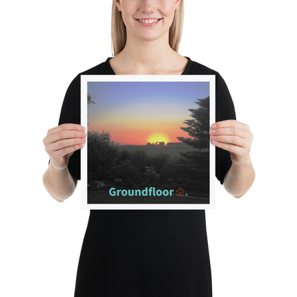 Beutiful Sunset Sinari Poster with Groundfloor with House Logo