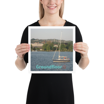 Boat on the River Poster with Groundfloor with House Logo