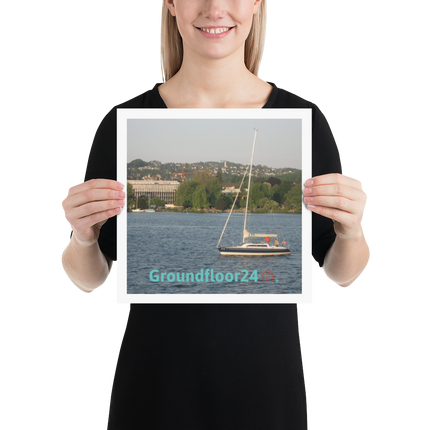 Boat on the River Poster with Groundfloor24 with House Logo