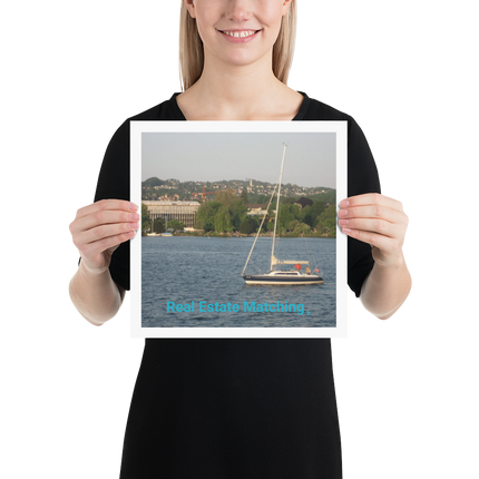 Boat on the River Poster with realestatematching without key Logo