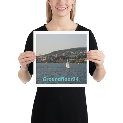 Beutiful River & Hills Sinari Poster with groundfloorview24 with House Logo