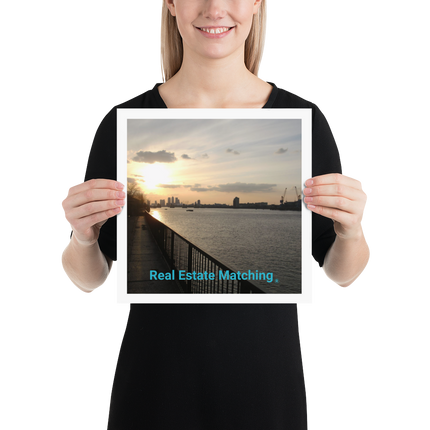 Awesome River View Poster with realestatematching without key Logo