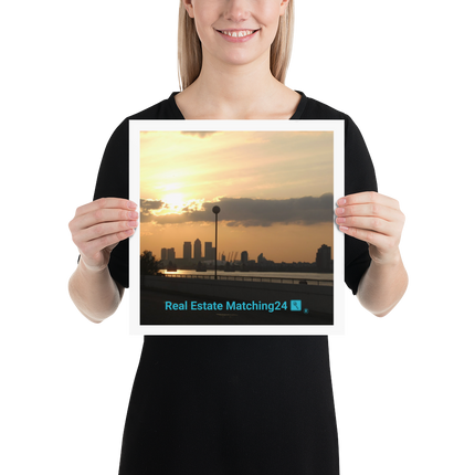 Majestic Sunset Poster with realestatematching24 with key Logo