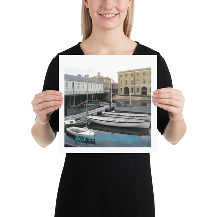 Boat on Water Poster with realestatematching24 without key Logo