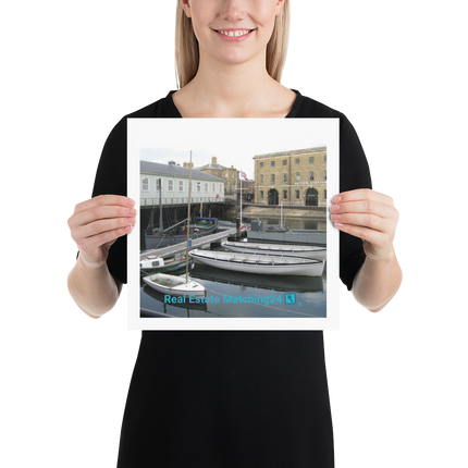 Boat on Water Poster with realestatematching24 with key Logo