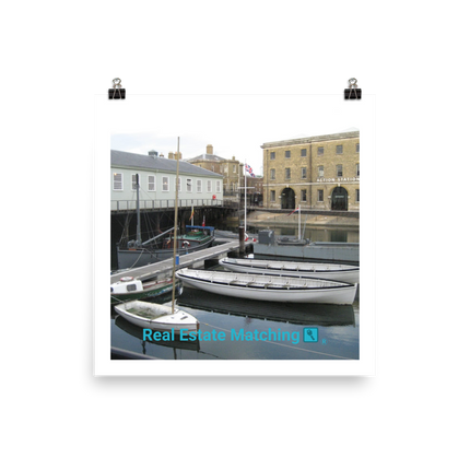 Boat on Water Poster with realestatematching with key Logo