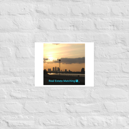 Majestic Sunset Poster with realestatematching with key Logo