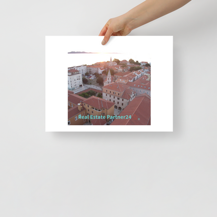 Roof Sunset View Poster with realestatepartner24 with house Logo