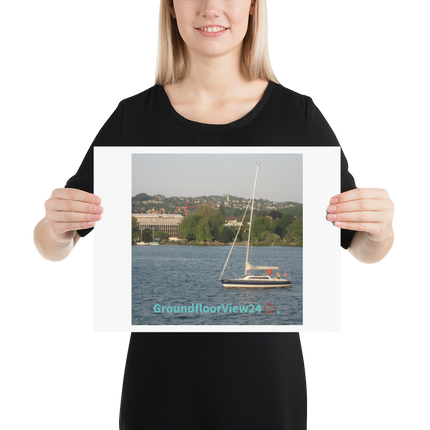 Boat on the River Poster with groundfloorview24 with House Logo