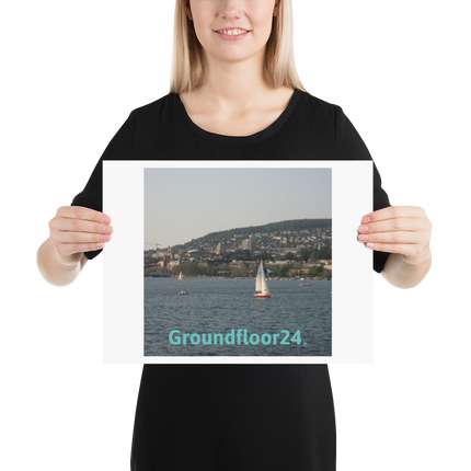 Beutiful River & Hills Sinari Poster with groundfloorview24 with House Logo