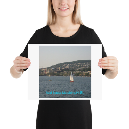 Beutiful River & Hills Sinari Poster with realestatematching24 with key Logo